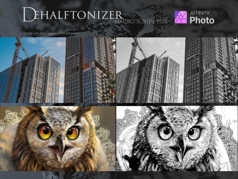 TINTA. para Affinity Photo & Designer: 44 pincéis raster + macros Dehalftonizer – para desktop e iPad