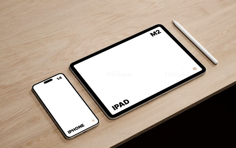 iPad Pro and iPhone 14 Pro Max Desktop Mockup PSD