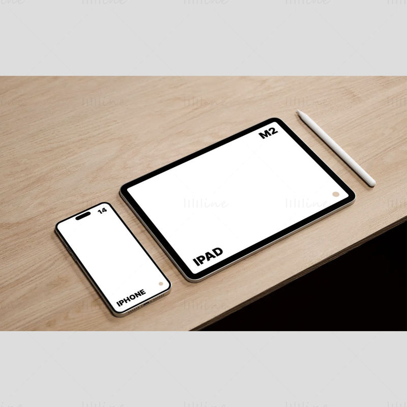 Maqueta de escritorio de iPad Pro y iPhone 14 Pro Max PSD