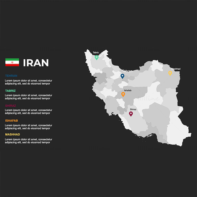 Irán Infographics Map szerkeszthető PPT és Keynote