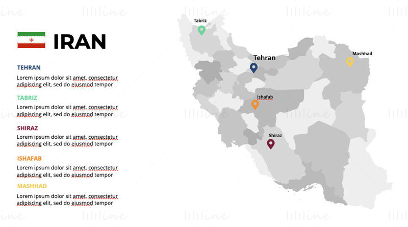 Irán Infographics Map szerkeszthető PPT és Keynote