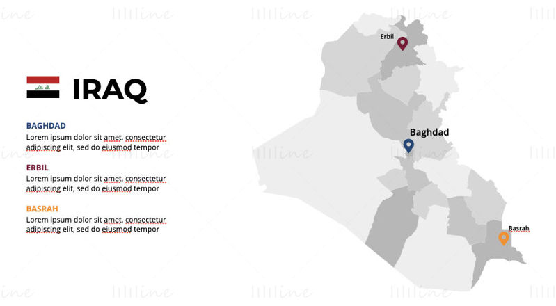 Инфографическая карта Ирака, редактируемая PPT и Keynote