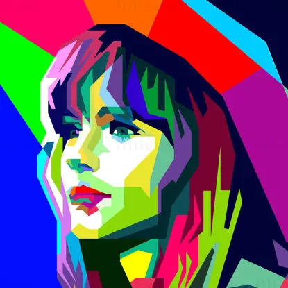 Jacqueline Bisset, actriz de Hollywood de los años 60, arte pop, vector WPAP