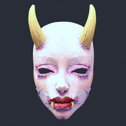 Maschera da demone femminile horror in stile giapponese modello di stampa 3d