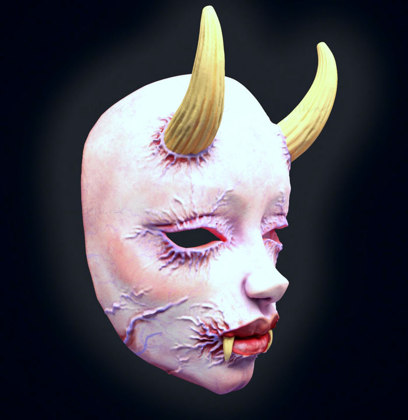 مدل چاپ سه بعدی ماسک شیطان زن ترسناک ژاپنی