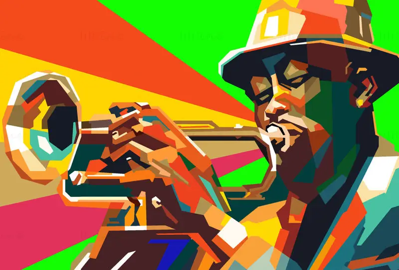 Caz Trompet Enstrümanı Pop Art WPAP Vektör