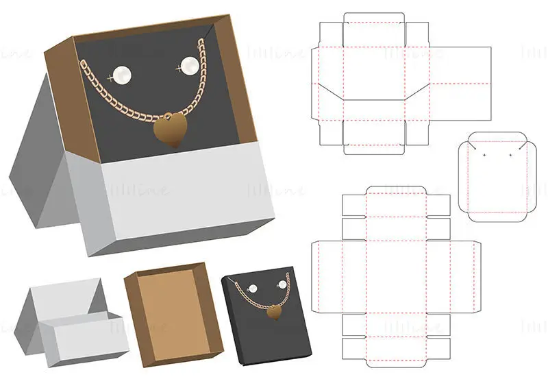 Jewelry packaging box with product support dieline vector