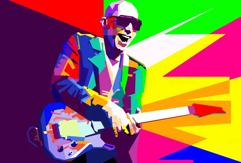 乔·塞奇尼 Joe Satriani 吉他乐器演奏家波普艺术 WPAP 矢量