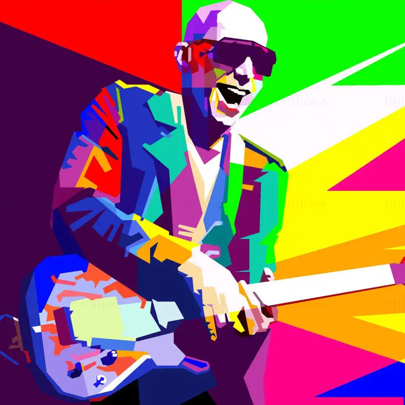 Joe Satriani Kitara instrumentalist pop art WPAP Vector