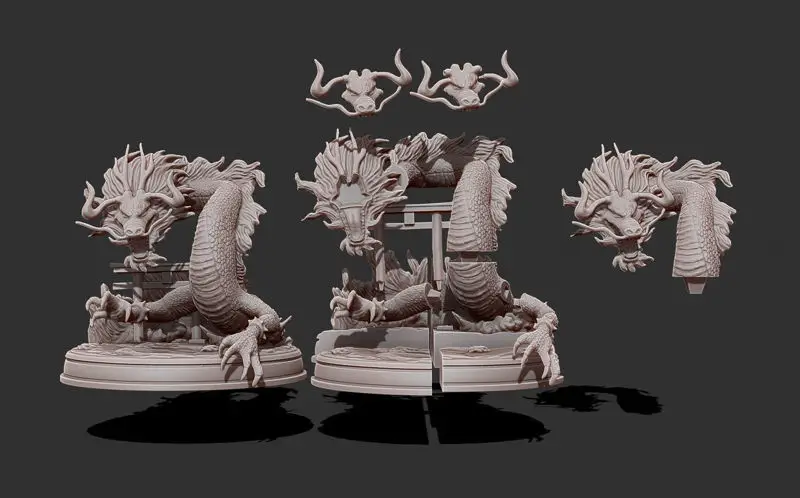 Model 3D Kaido Emperor and Dragon gata de imprimat STL