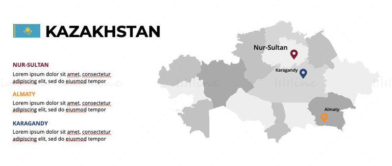 Kazakistan Infographics Haritası düzenlenebilir PPT ve Açılış Konuşması