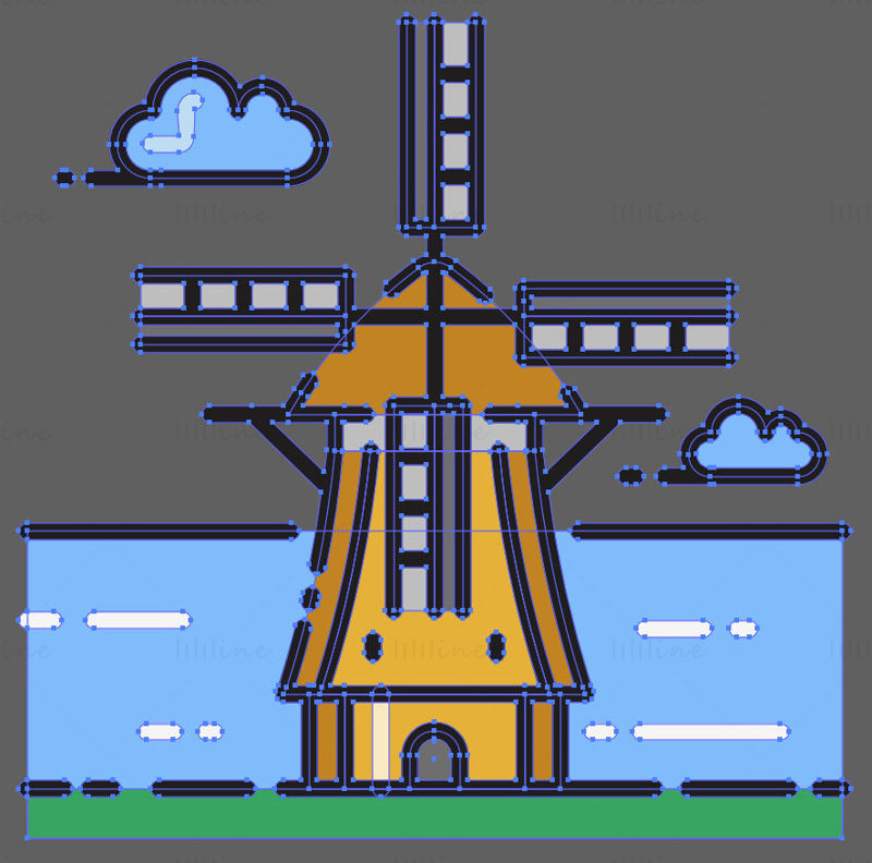 オランダのキンデルダイク風車ベクトル
