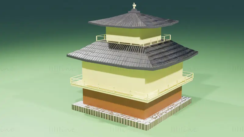 Kinkakuji-Tempel, Low-Polygon, 3D-Modell