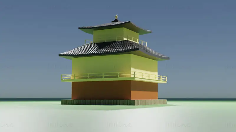 Kinkakuji Temple 3d-modell med lav polygon