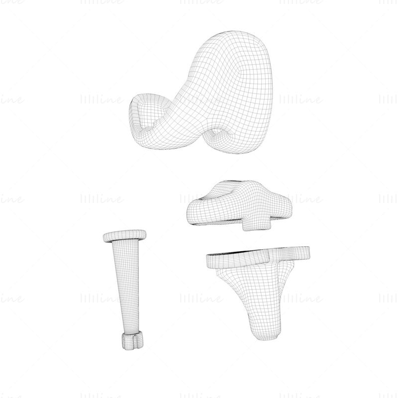 Knee Replacement Implant 3D Model C4D OBJ STL 3DS FBX