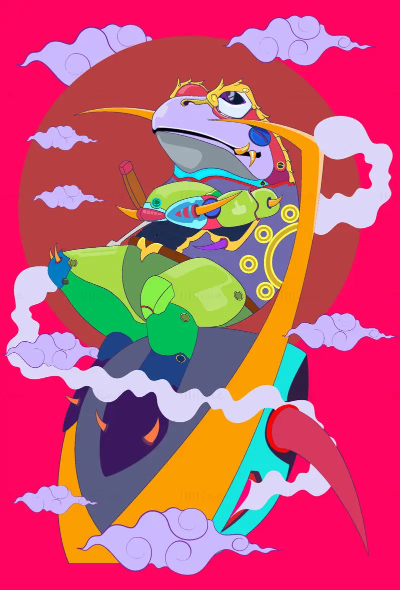 Knight Frog Pop Art Illustration Vector