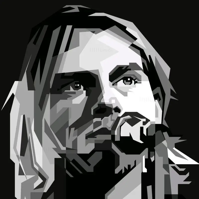 Kurt Cobain Nirvana Grunge černá bílá vektor