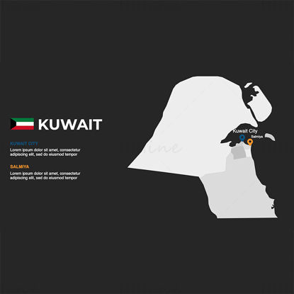 Mappa infografica del Kuwait PPT modificabile e nota chiave