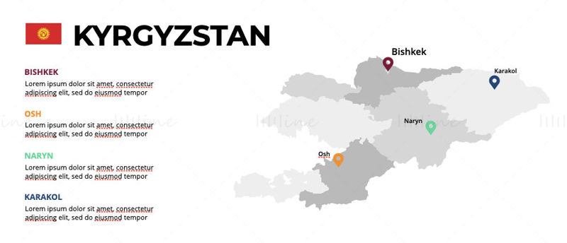 خريطة قيرغيزستان الرسوم البيانية قابلة للتحرير PPT والكلمة الرئيسية