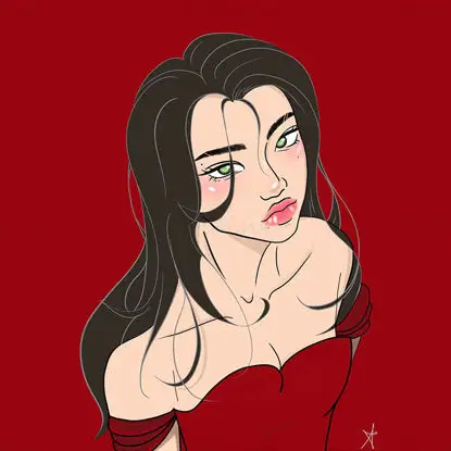 Lady in red illustration - character design