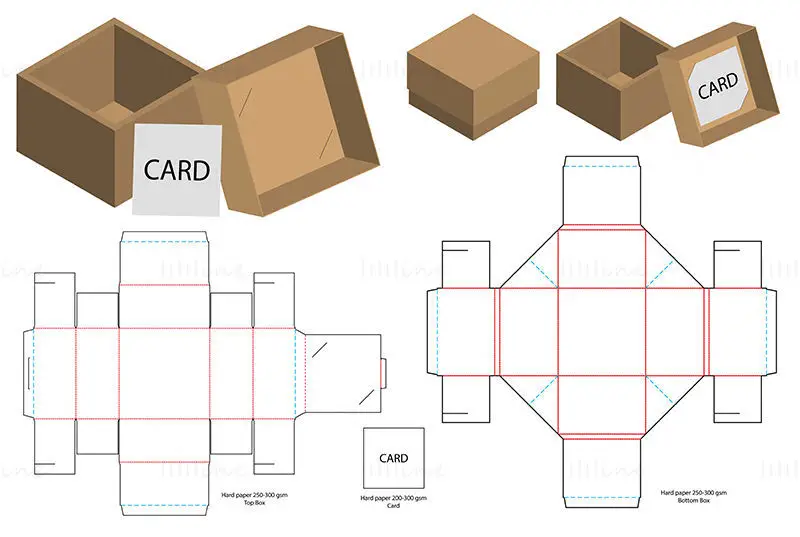 Lid and box packaging with card dieline vector