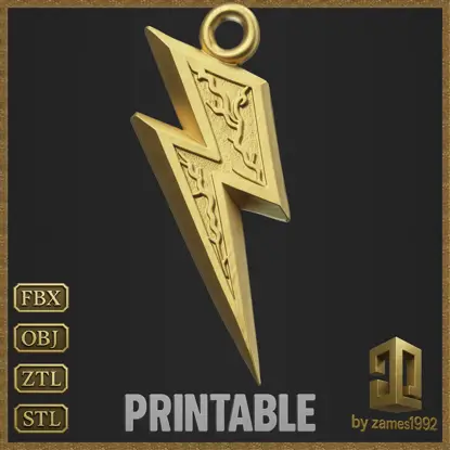 Lightning Bolt Pendant Jewelry Design 3D Print Model