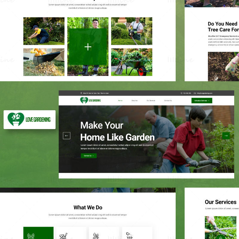 Modelo de página de destino do site da Love Gardening Company - UI Adobe XD