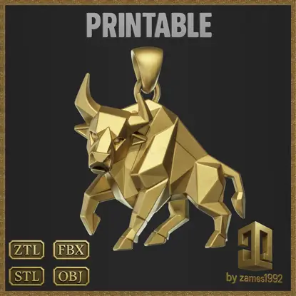 Low Poly Style Charging Bull Jewelry Design 3D Print Model