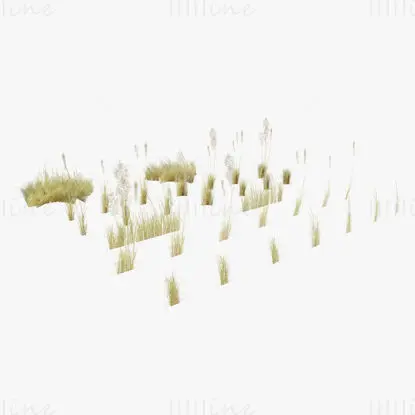 Herbe courbée sèche à faible polygone modèle 3D
