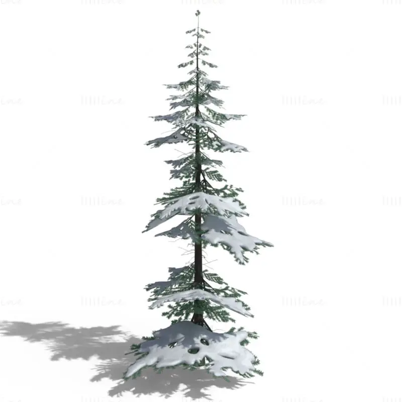 Low Polygon Snowy Spruce Tree 3D-Modellpaket