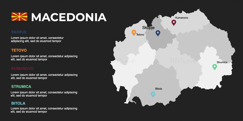 Mazedonien-Infografik-Karte bearbeitbare PPT und Keynote