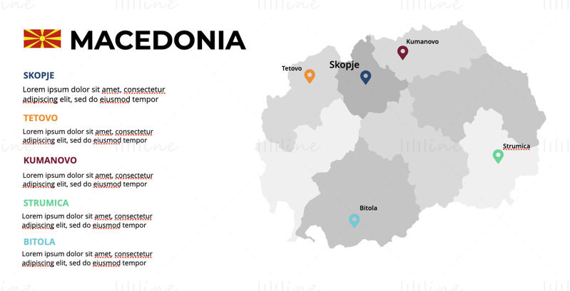 Mazedonien-Infografik-Karte bearbeitbare PPT und Keynote