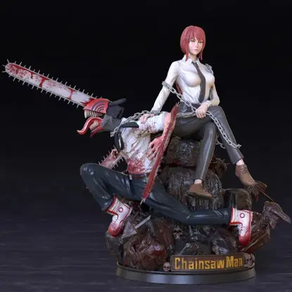 Makima en Denji - Chainsaw Man 3D Print Model STL