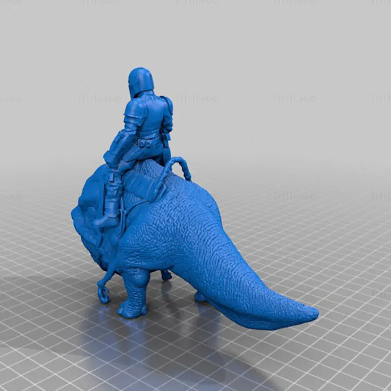 Mando Riding a Blurrg 3D Print Model STL