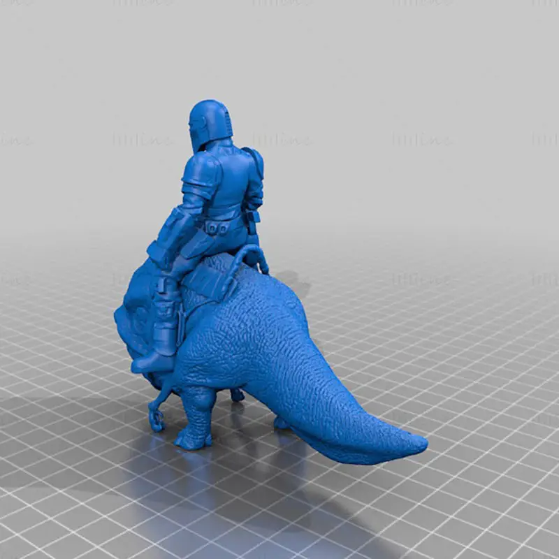 Mando Riding a Blurrg 3D Print Model STL