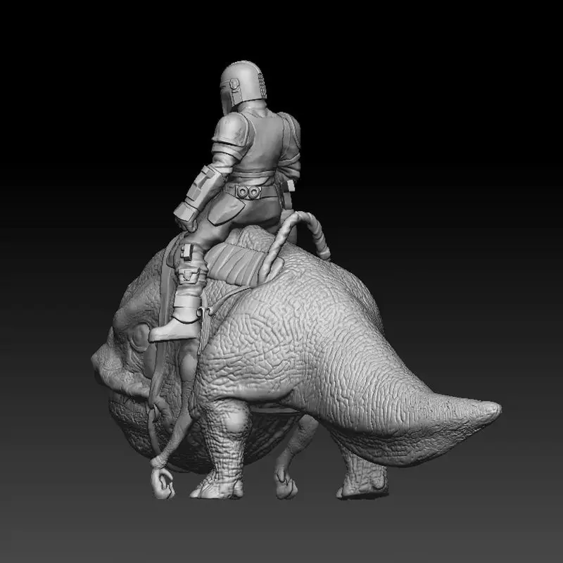 Mando Riding a Blurrg 3D Print Model STL