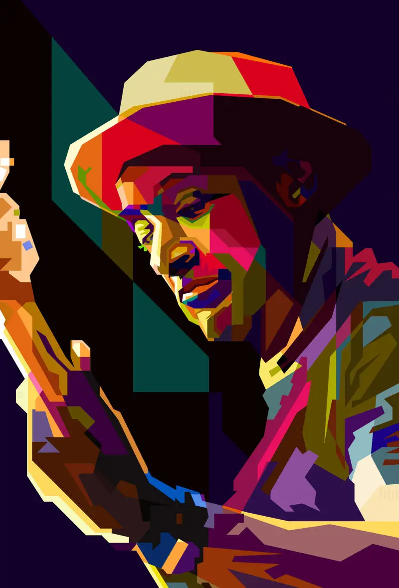 Marcus Miller, músico de jazz, bajo, arte pop, vector WPAP