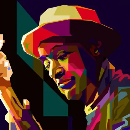 Marcus Miller, músico de jazz, bajo, arte pop, vector WPAP