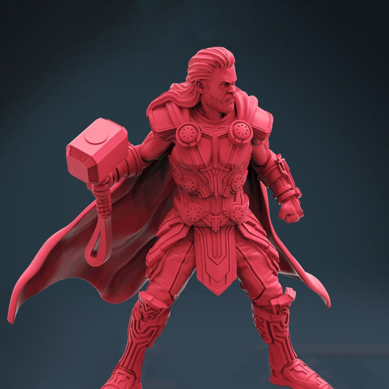 Marvel Thor with Hammer Statues 3D Model Ready to Print OBJ FBX STL