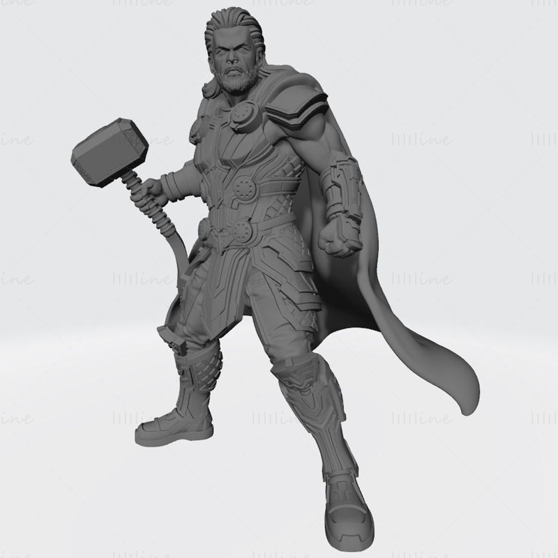 Marvel Thor met hamerstandbeelden 3D-model klaar om af te drukken OBJ FBX STL