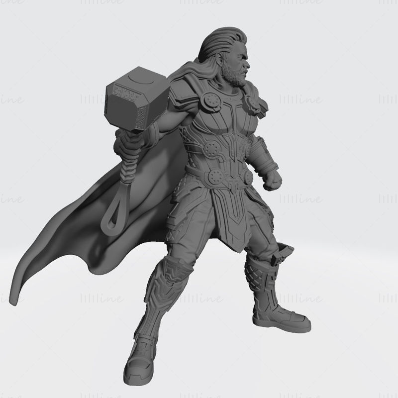 Marvel Thor with Hammer Statues 3D Model Ready to Print OBJ FBX STL