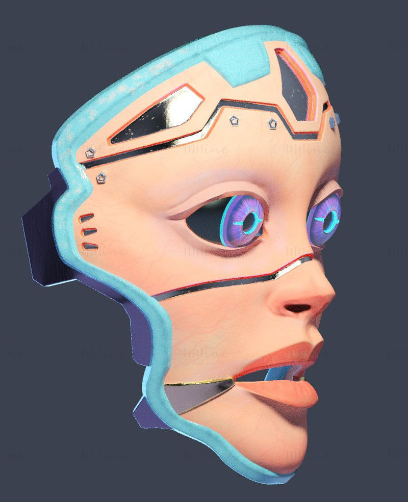 Mask cyberpunk woman 3d printing model STL