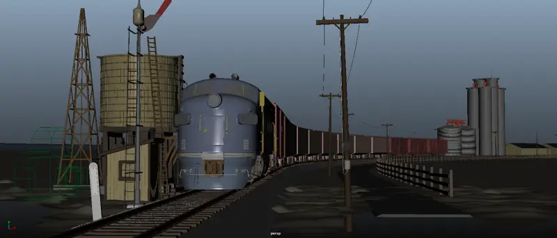 Maya train scene model 3D model