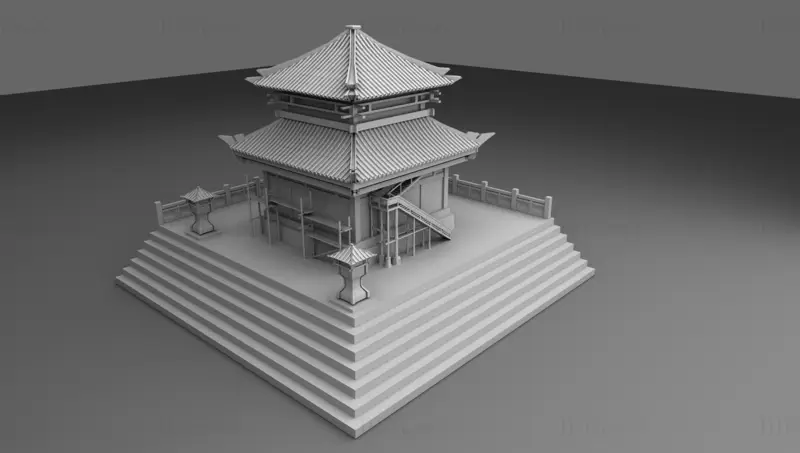 Maya building model, ancient building model, ancient Chinese building 3D model