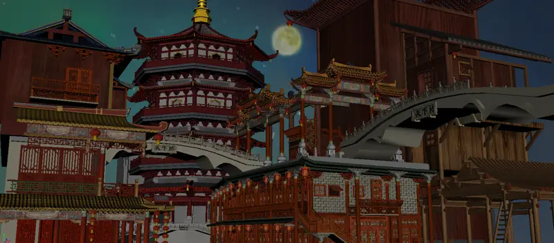 Maya Oriental style building scene model night scene 3D model