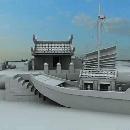 Maya渔民小院建筑3D模型