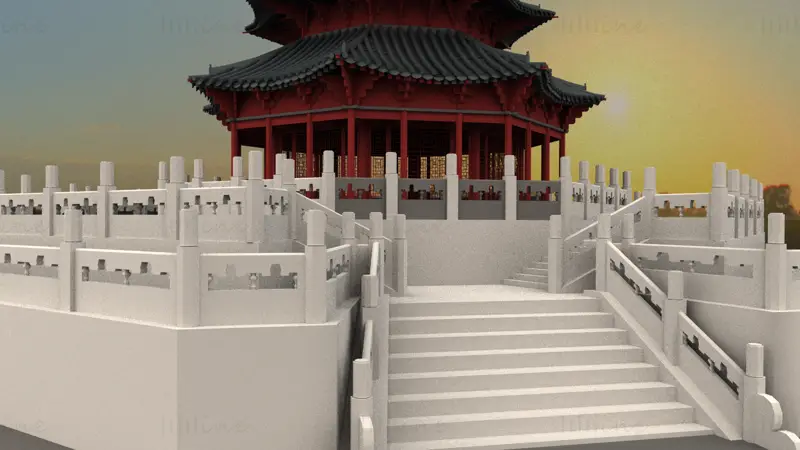 Maya七层塔古建筑3D模型