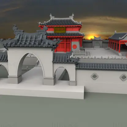 Maya大规模东方风格古建筑3D模型场景