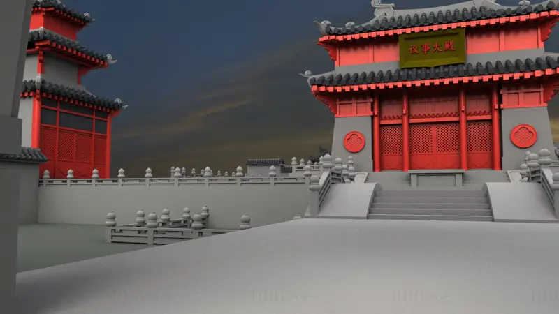 Maya大规模东方风格古建筑3D模型场景