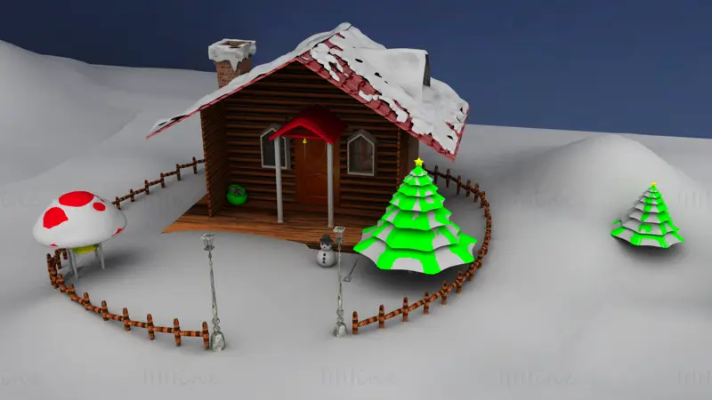 Maya sahne modeli çizgi film Noel sahnesi oluşturma 3D model